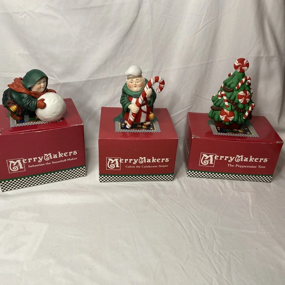3 Dept 56 Merry‎ Makers. Snowball Maker Candy cane Striper And Peppermint Tree